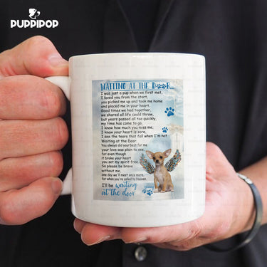 Custom Dog Mug - Personalized Waiting At The Door Gift For Dad - White Mug